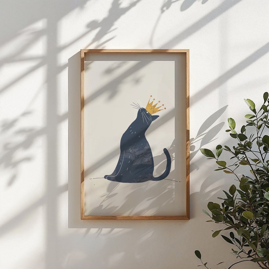 Navy Blue Cat Gold Crown Minimalist Cream Nursery Animal Wall Poster - Image 3