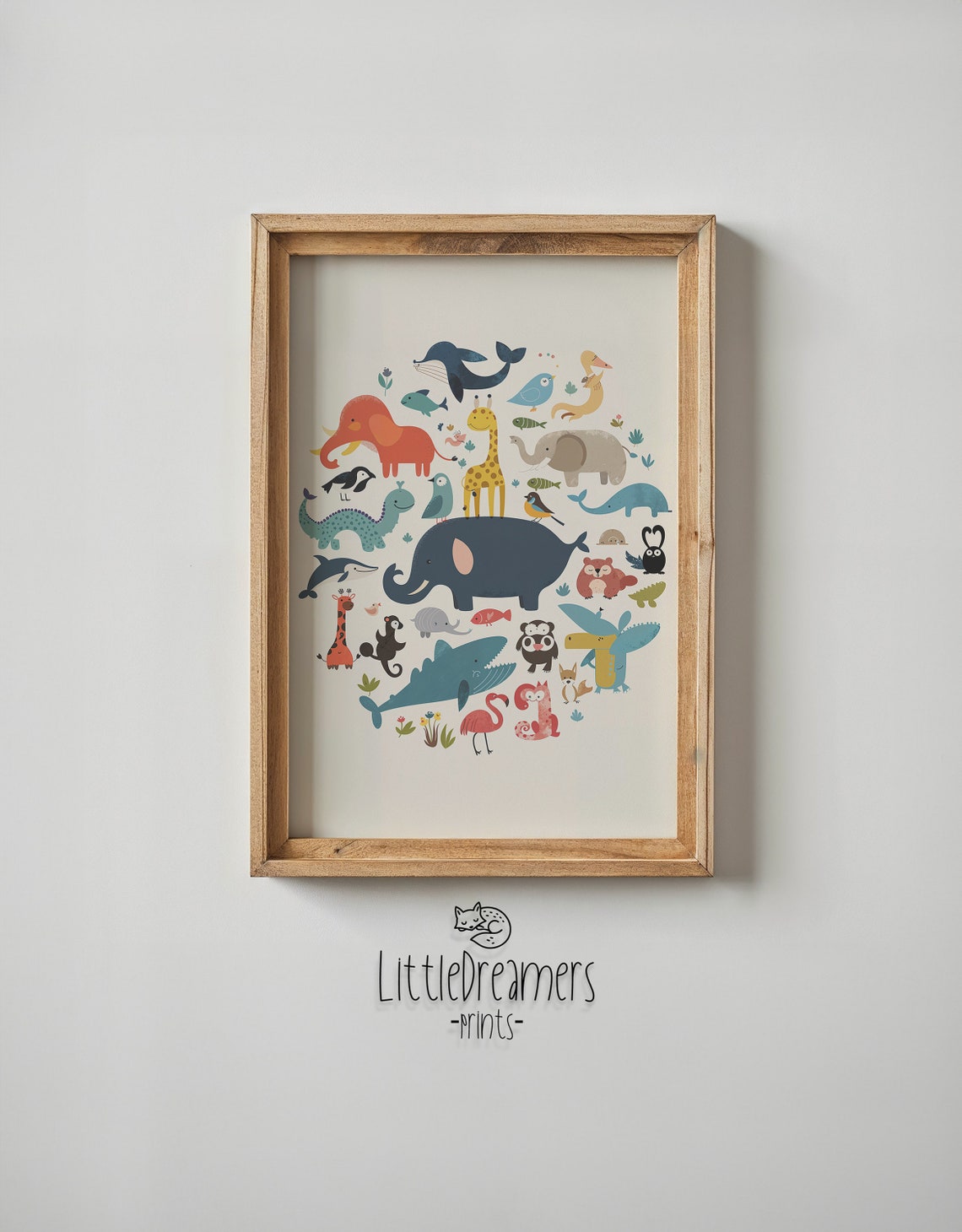 Safari Animals Collage Elephant Giraffe Whale Colorful Kids Art Print - Image 6
