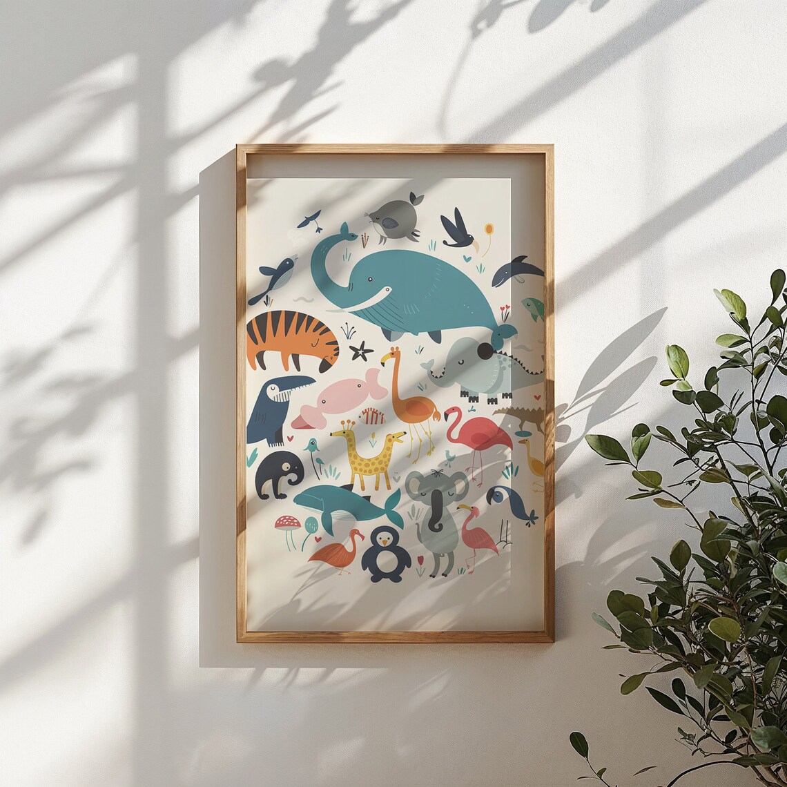 Jungle Friends Animal Collage Tiger Flamingo Whale Kids Wall Art - Image 5