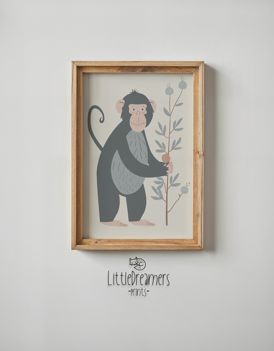 Smiling Monkey Holding Plant Branch Minimalist Nursery Wall Art Poster - Image 6