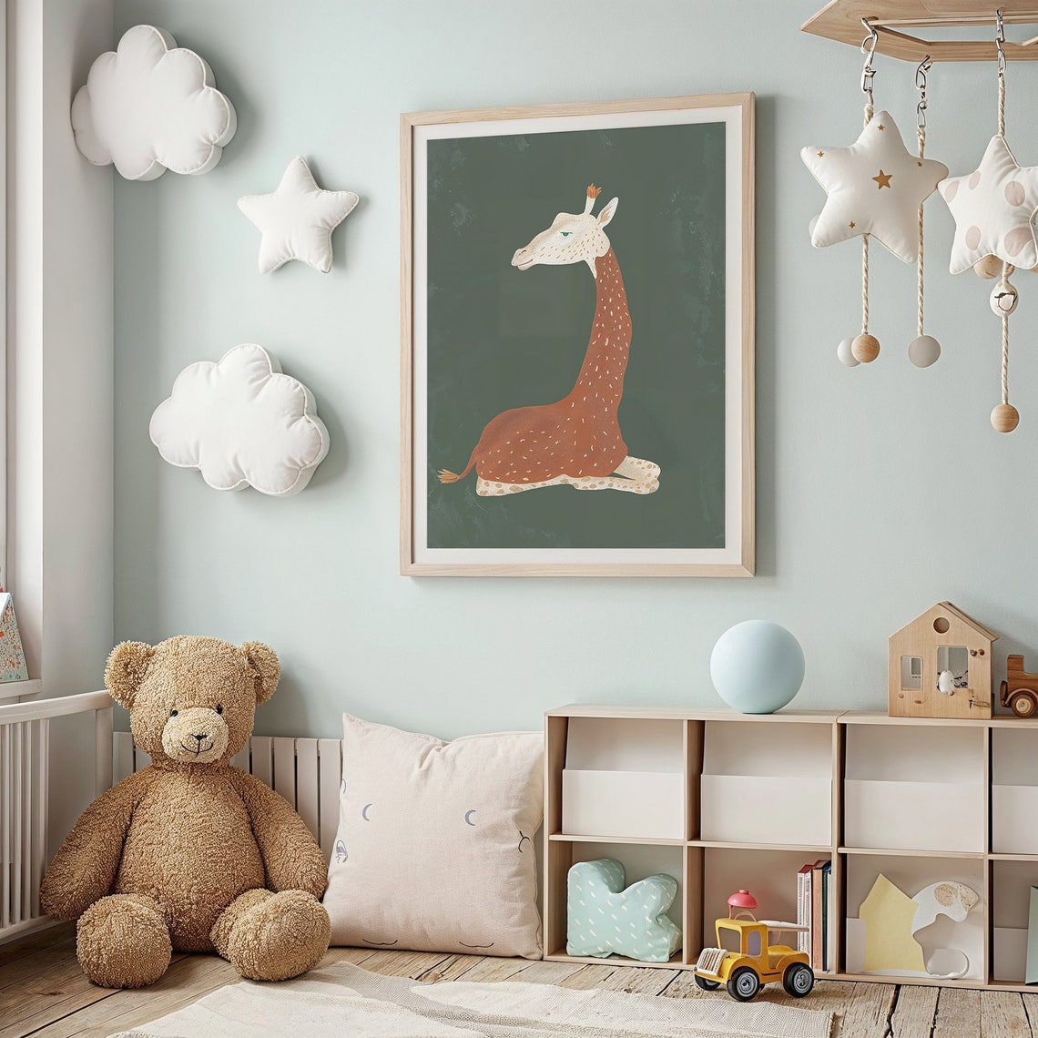 Resting Giraffe Rust Brown Spots On Forest Green Nursery Safari Poster - Image 2