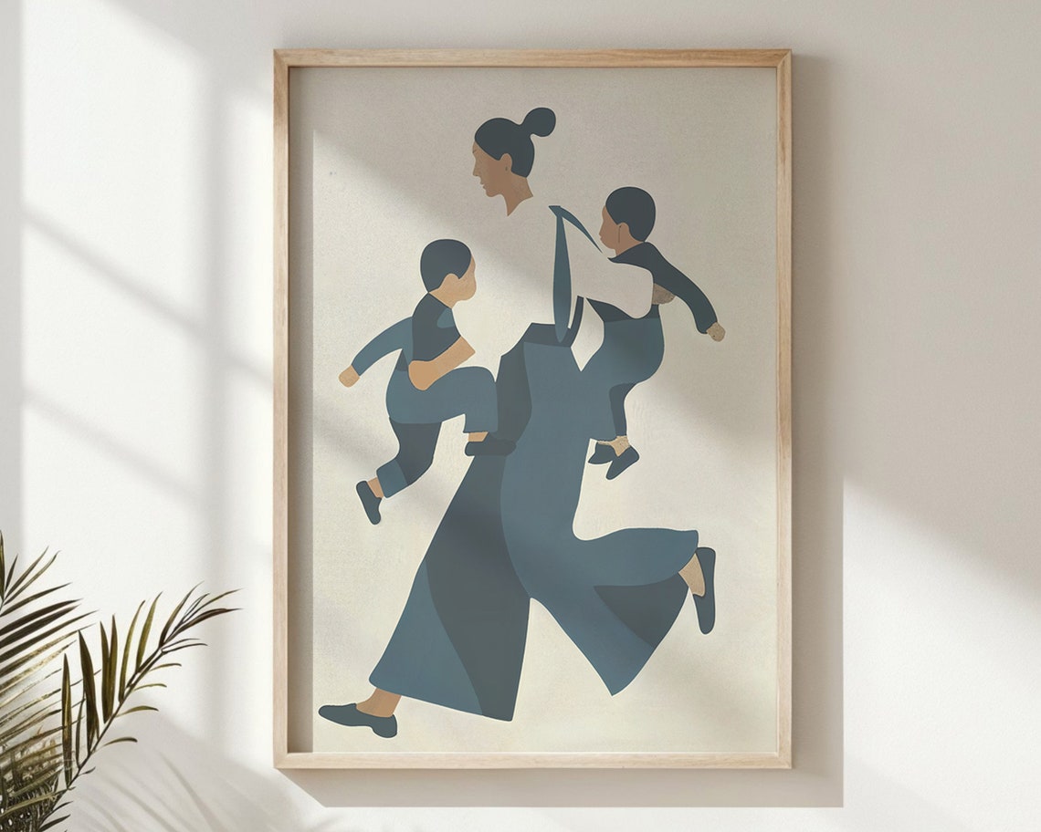 Mother And Children Art Family Nursery Wall Art Modern Kids Posters Minimalist Decor Motherhood Illustration Gift For New Mom