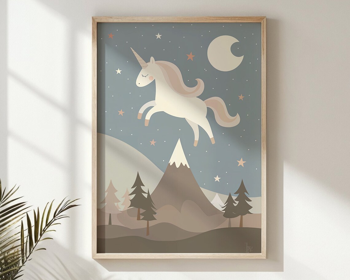 Leaping Unicorn Moon Stars Mountain Night Kids Room Wall Poster - Image 6