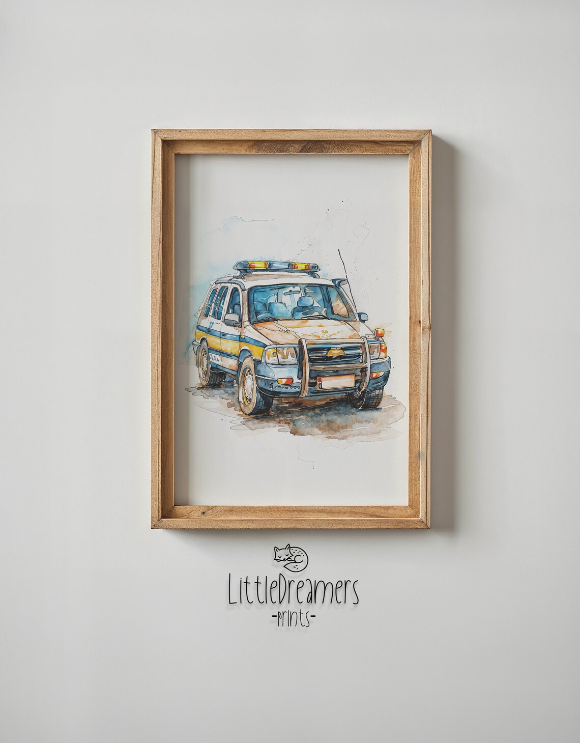 Watercolor Police SUV With Light Bar Kids Room Vehicle Wall Poster - Image 6