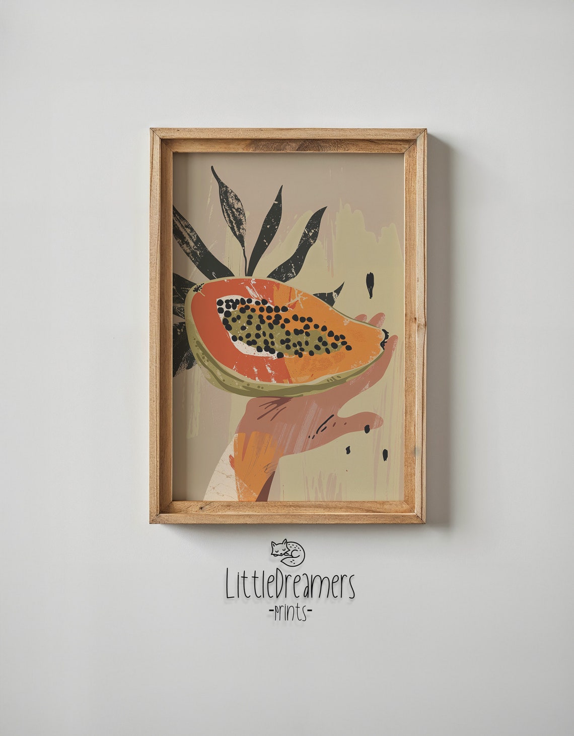 Hand Holding Papaya Half Tropical Leaves Retro Boho Kitchen Poster - Image 5