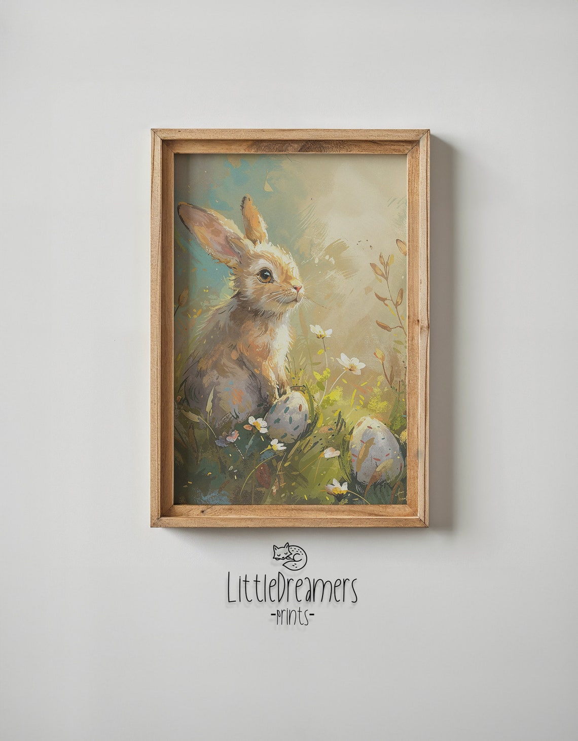 Light Brown Bunny Meadow Glow Painted Eggs Pastel Easter Poster