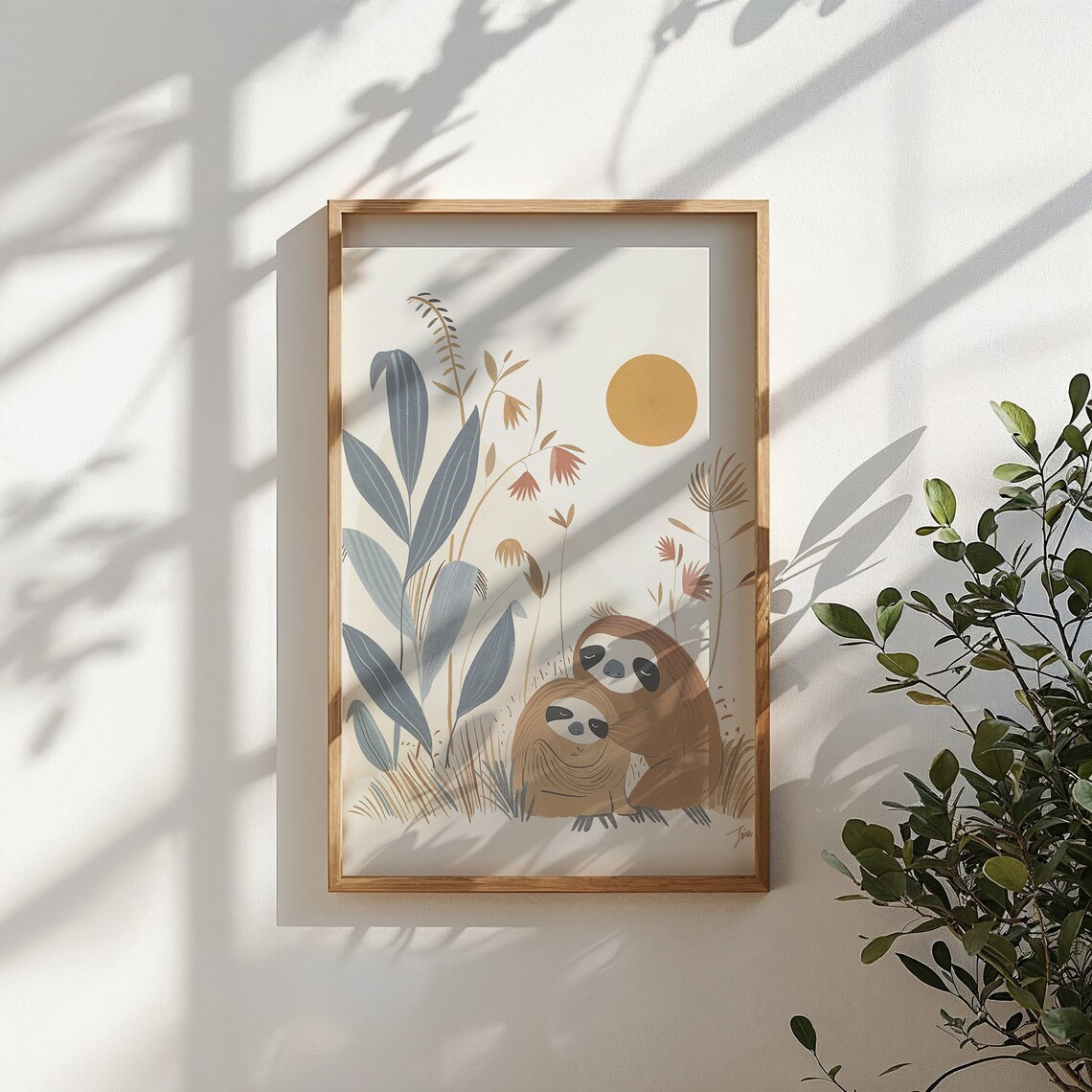 Sloth Family Nursery Poster Sun Warm Botanical Cute Kids Room Art - Image 5