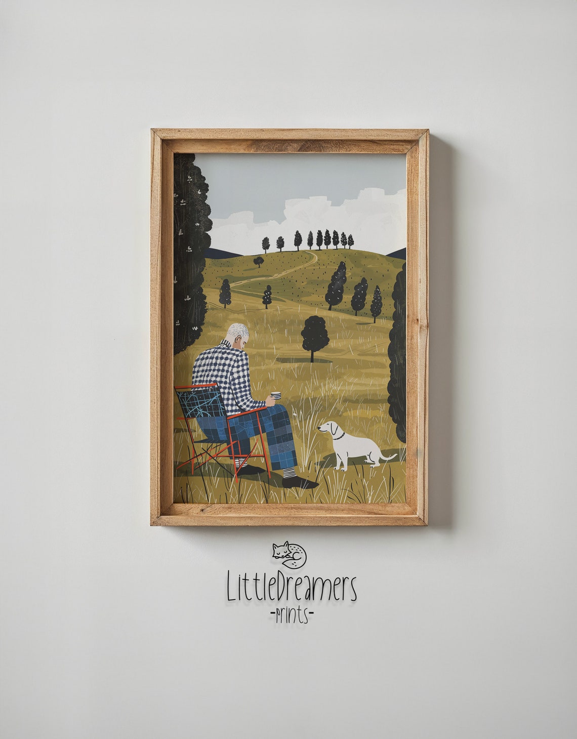 Elderly Man Dog Golden Rolling Hills Serene Countryside Wall Poster - Image 2