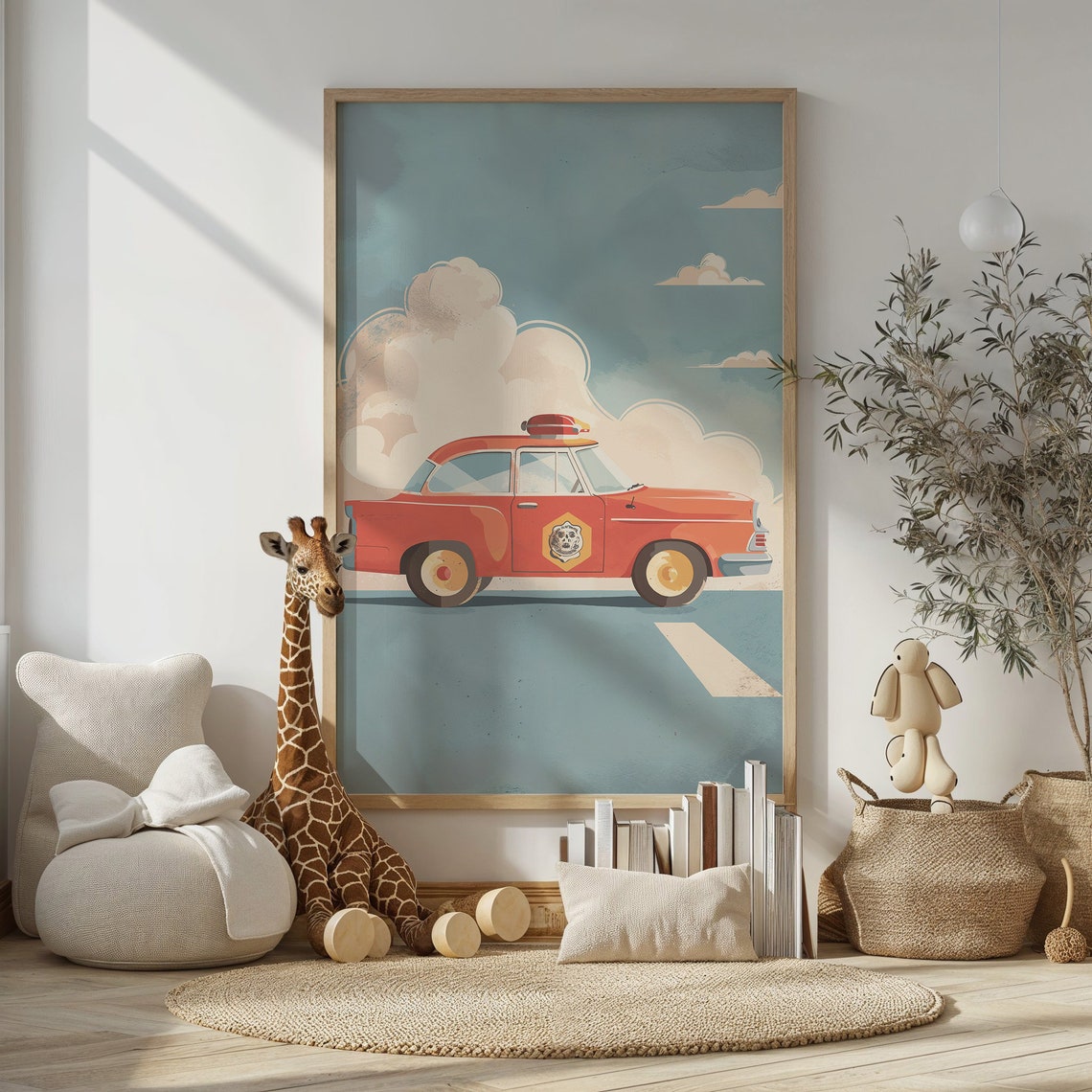 Vintage Red Fire Chief Car Rooftop Light Nursery Boys Room Poster - Image 4