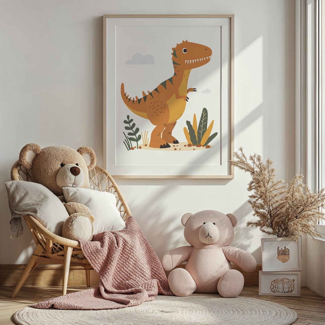 Playful Orange T Rex Dinosaur Illustration Kids Room Nursery Poster - Image 3