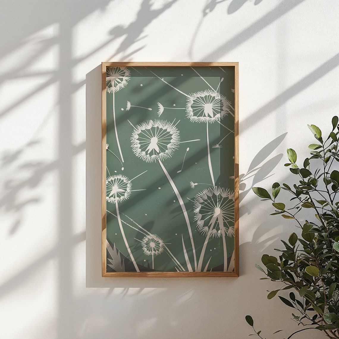 White Dandelion Silhouette Sage Green Botanical Wall Art Poster - Image 5