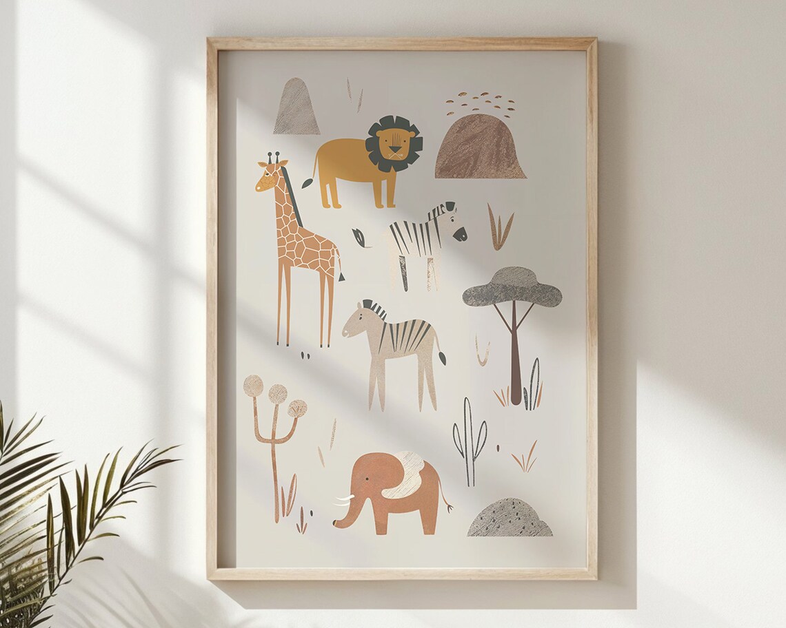 Safari Animals Nursery Poster Giraffe Lion Elephant Zebra Kids Wall Art - Image 6