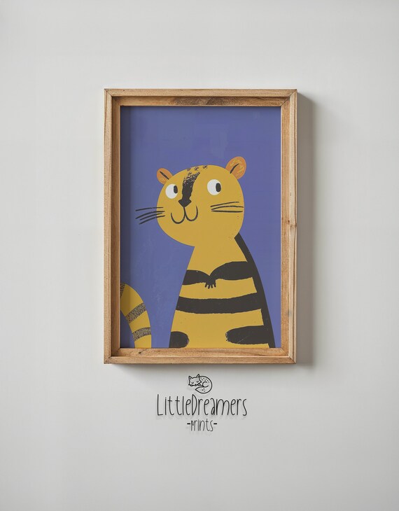 Smiling Orange Tiger Cub Cartoon Nursery Kids Room Animal Poster