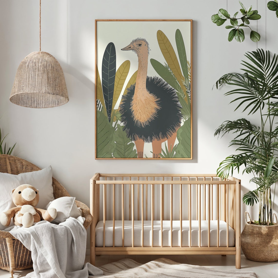 Stylized Emu Among Tropical Leaves Australian Wildlife Poster