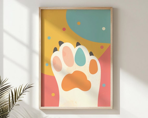 Colorful Paw Prints Nursery Art Print, Playroom Decor
