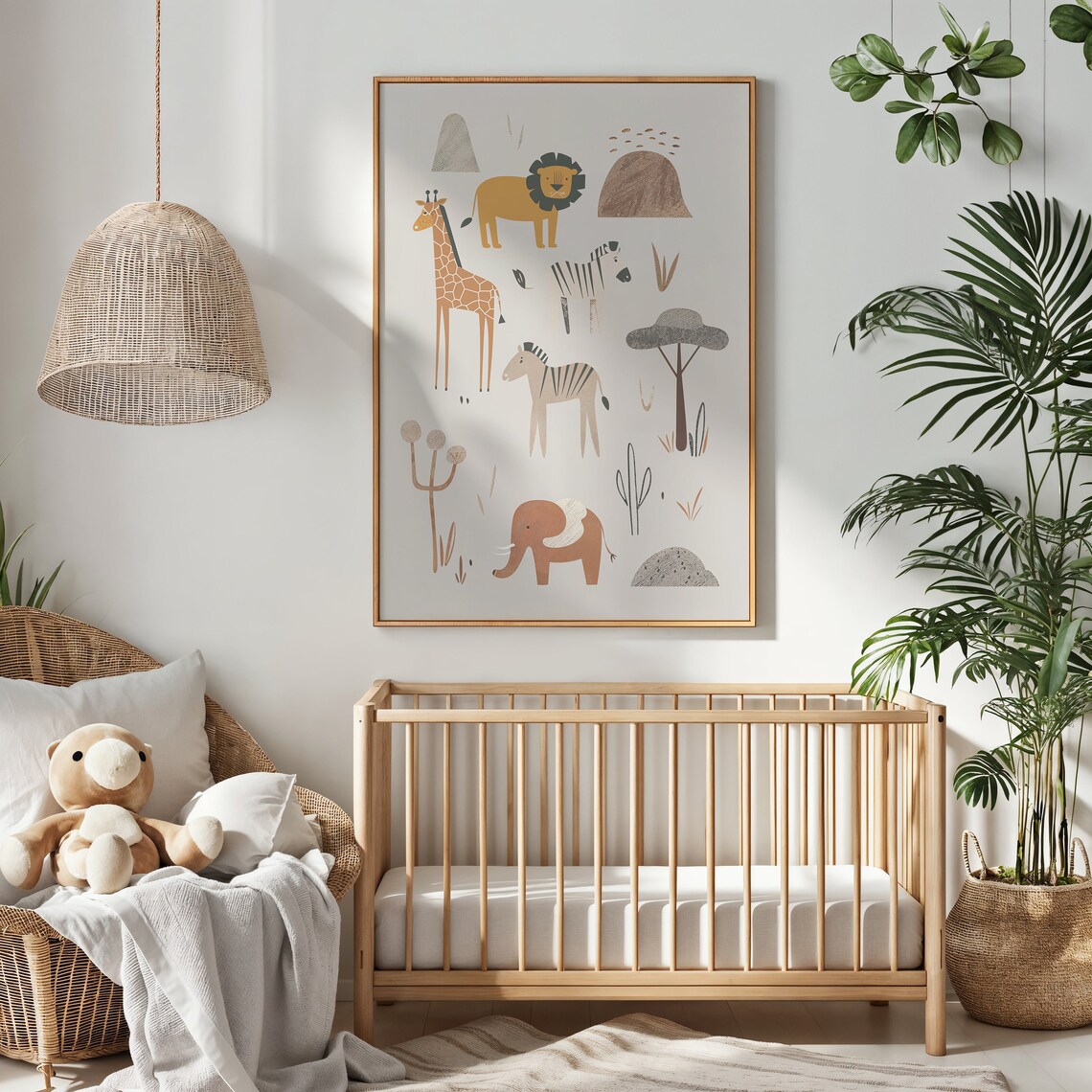 Safari Animals Nursery Poster Giraffe Lion Elephant Zebra Kids Wall Art - Image 2