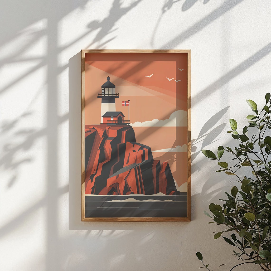 Black White Lighthouse Red Rocky Cliff Sunset Ocean Nursery Poster - Image 6