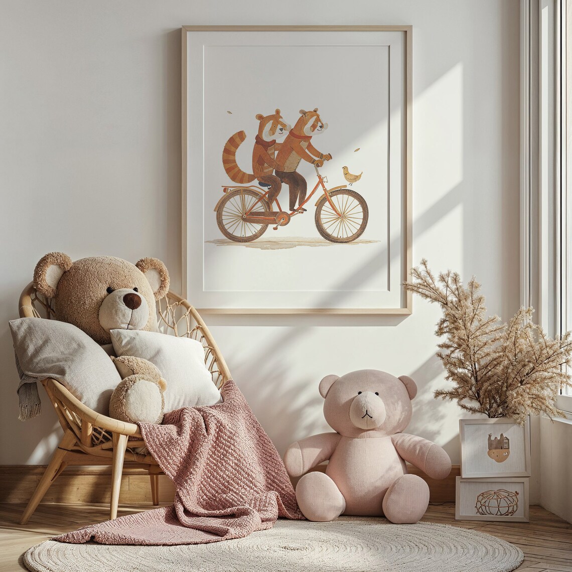 Two Red Pandas Riding Tandem Bike Watercolor Nursery Kids Room Poster - Image 5