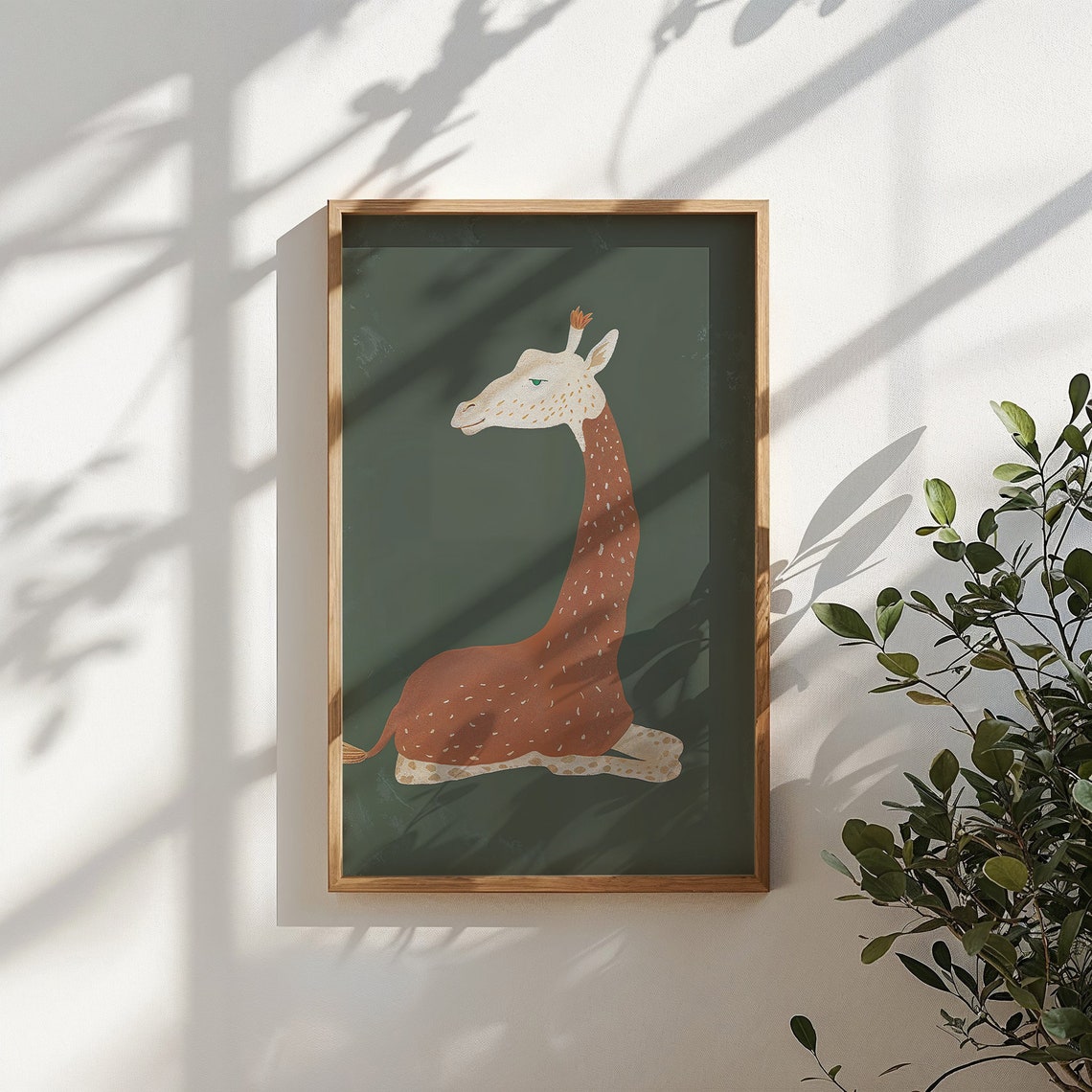 Resting Giraffe Rust Brown Spots On Forest Green Nursery Safari Poster - Image 4