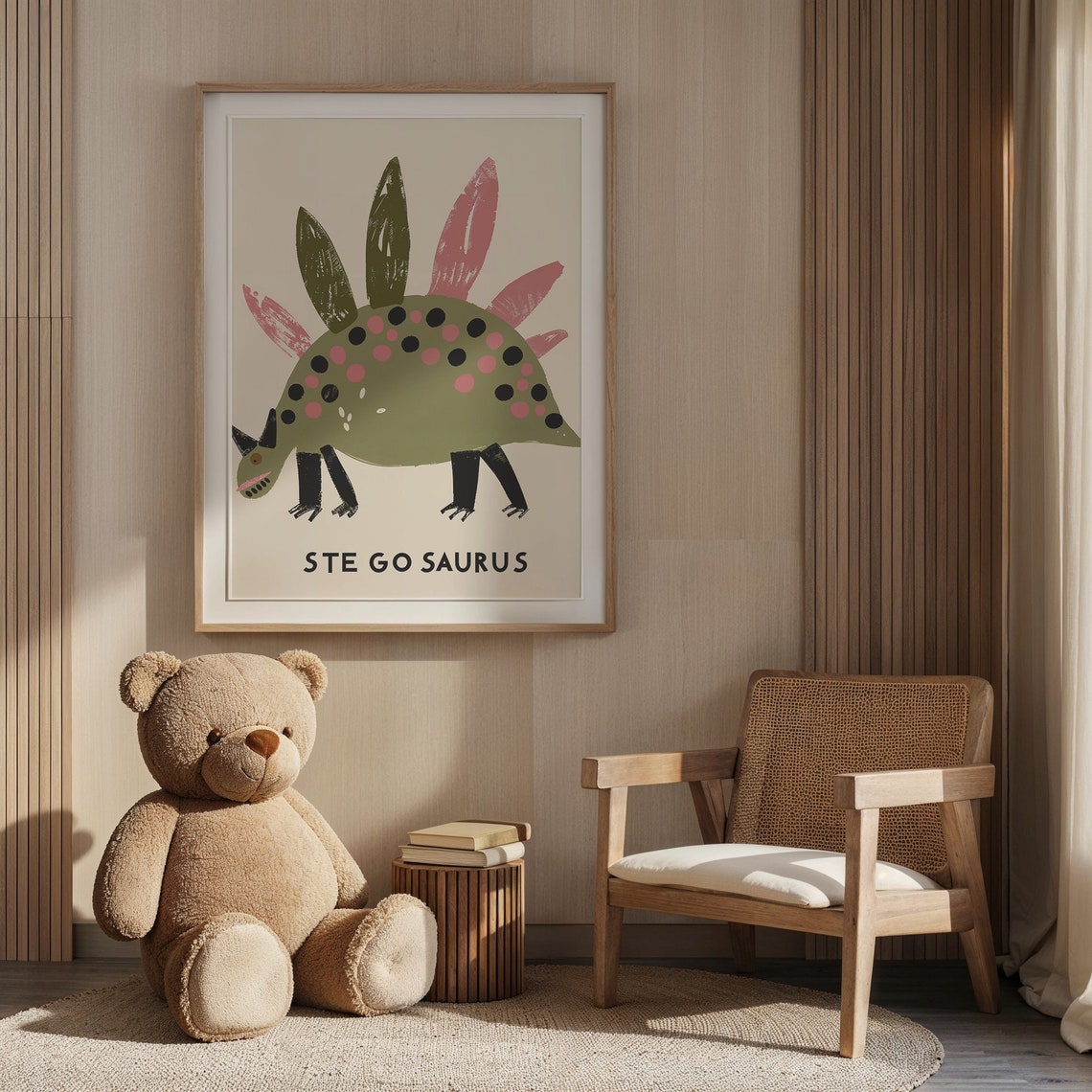 Stegosaurus Spotted Green Pink Dinosaur Educational Nursery Poster - Image 5