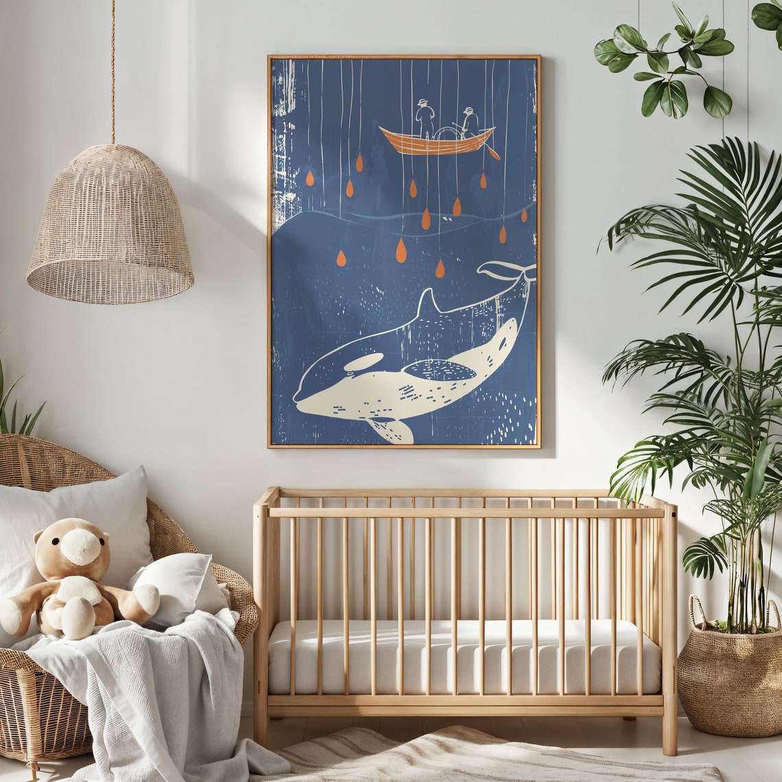 White Whale Fishermen Puppet Strings Blue Orange Nautical Art Poster - Image 3