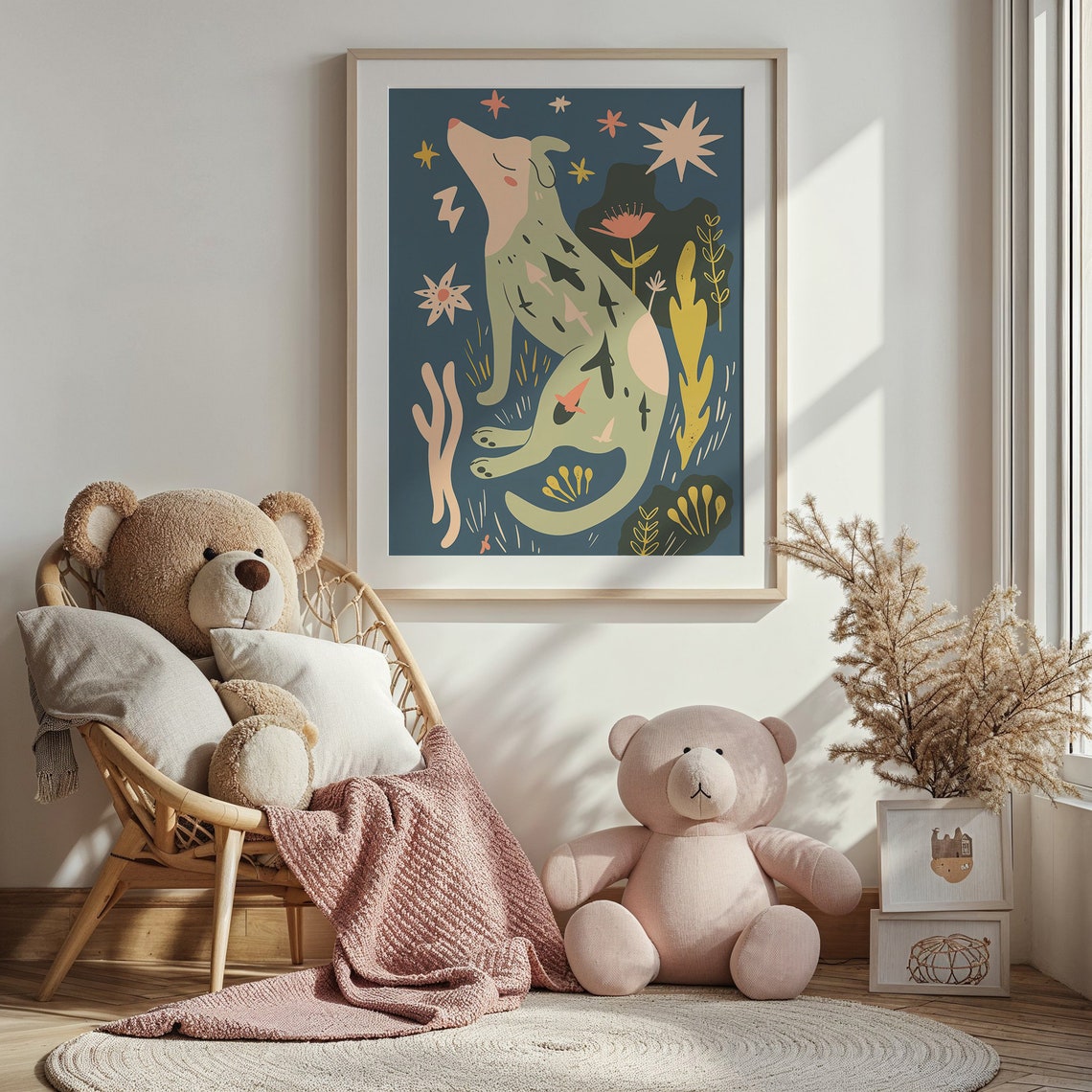 Howling Dog Night Stars Dreamy Celestial Folk Animal Wall Poster - Image 4