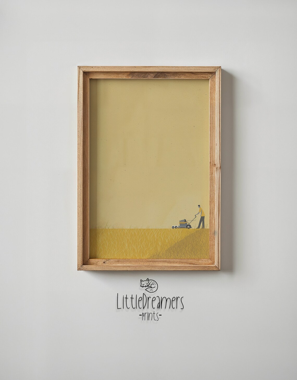 Man Mowing Golden Yellow Lawn Minimalist Vintage Illustration Poster - Image 5