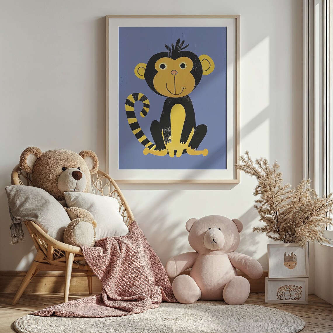 Smiling Yellow Monkey Cartoon Illustration Nursery Kids Room Animal Poster - Image 5