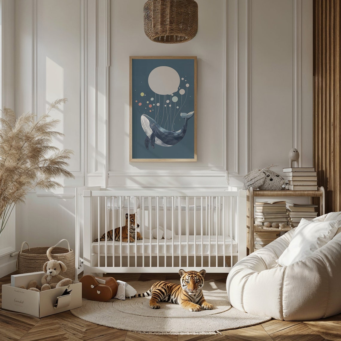 Humpback Whale Carried By Balloons Deep Teal Ocean Nursery Poster - Image 3