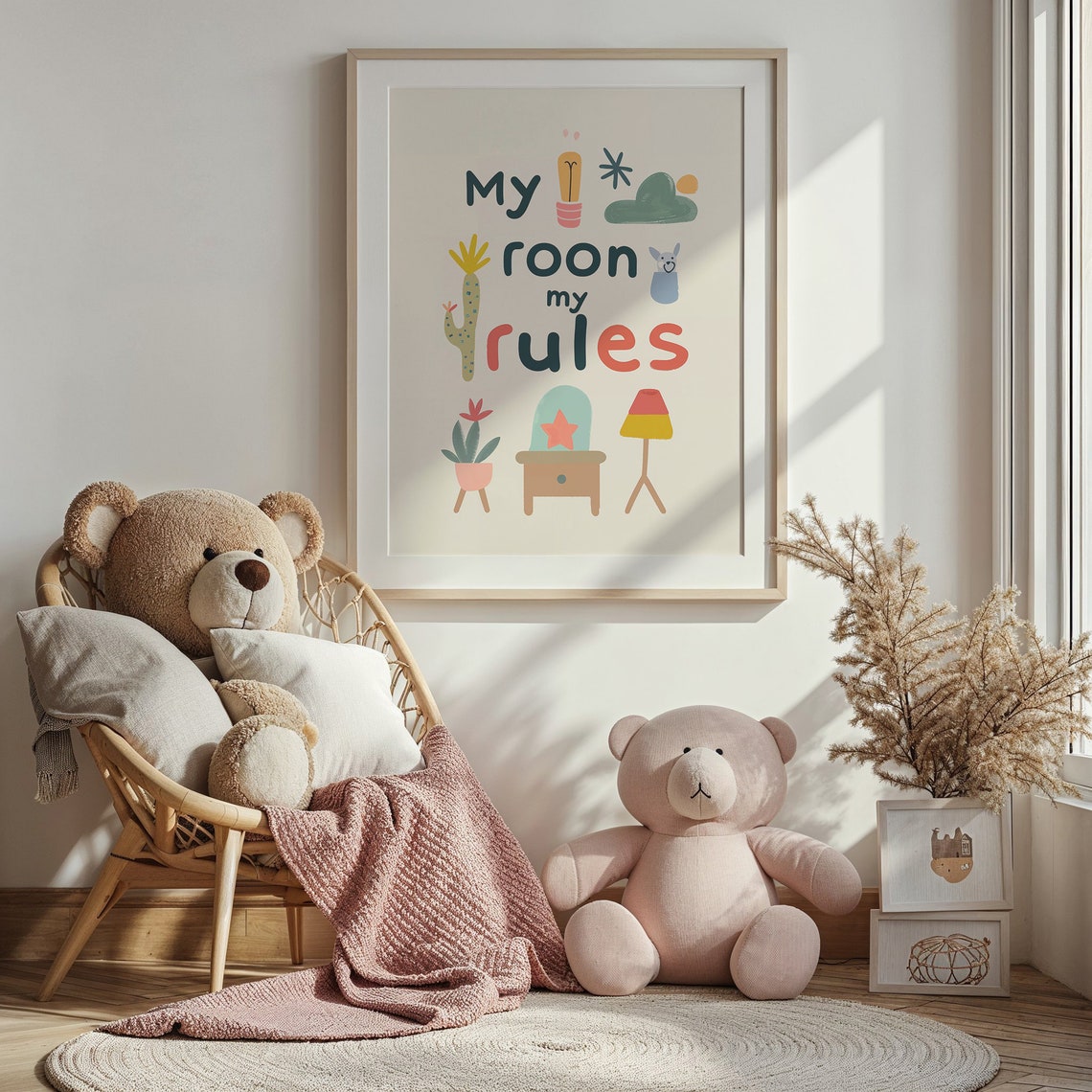My Room My Rules Playful Lettering Cactus Alpaca Kids Bedroom Poster - Image 5