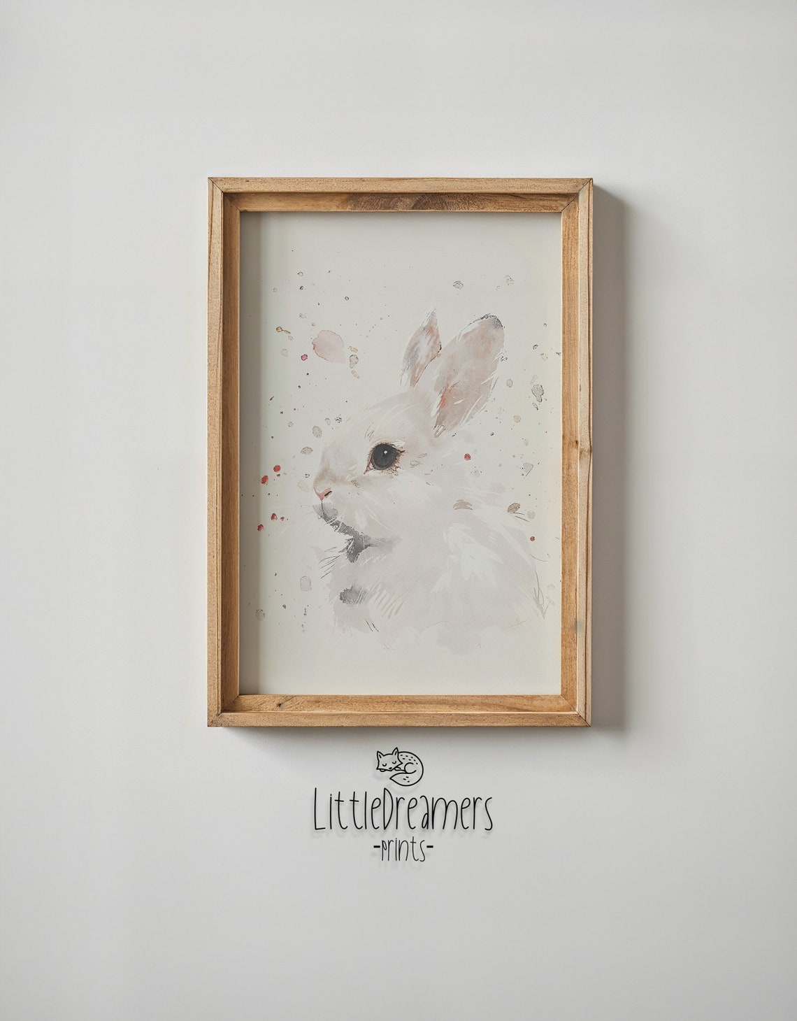 Delicate White Bunny Watercolor Minimalist Splatter Nursery Poster - Image 5