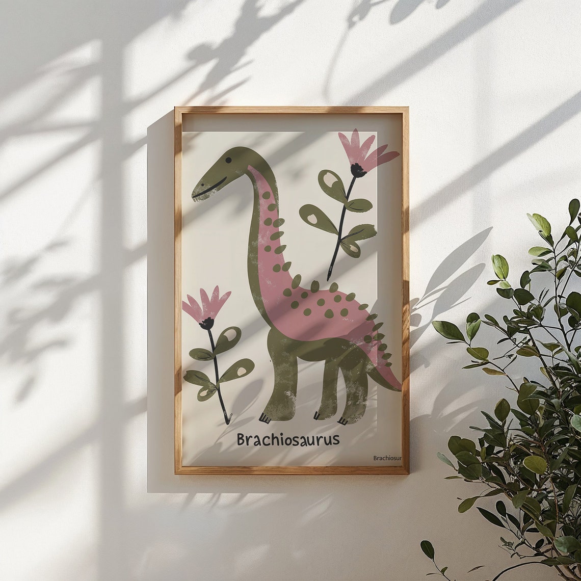Brachiosaurus Dinosaur Pink Spots Flowers Kids Room Wall Art Poster - Image 4