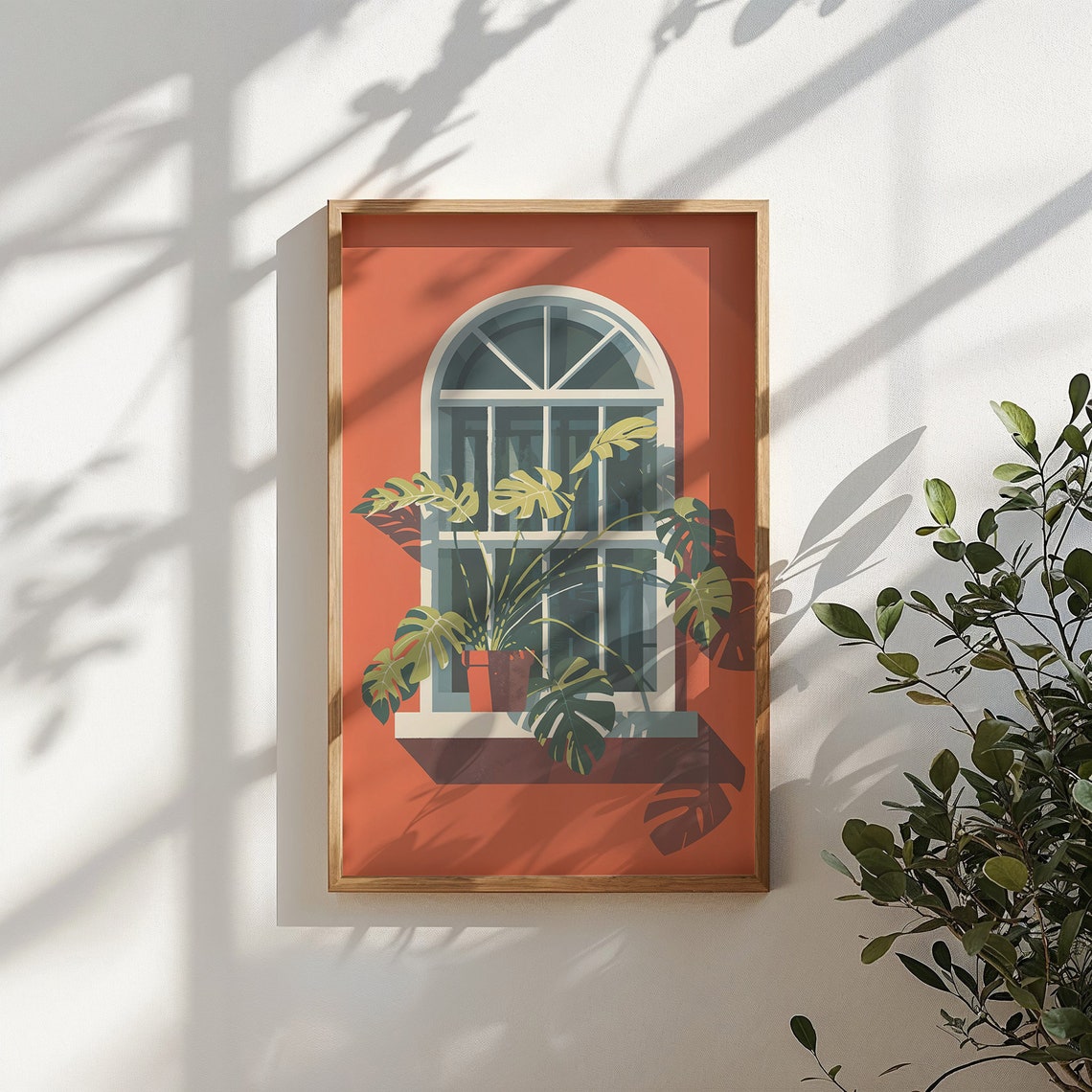 Monstera Leaves Arched Window Terracotta Wall Botanical Art Poster - Image 4