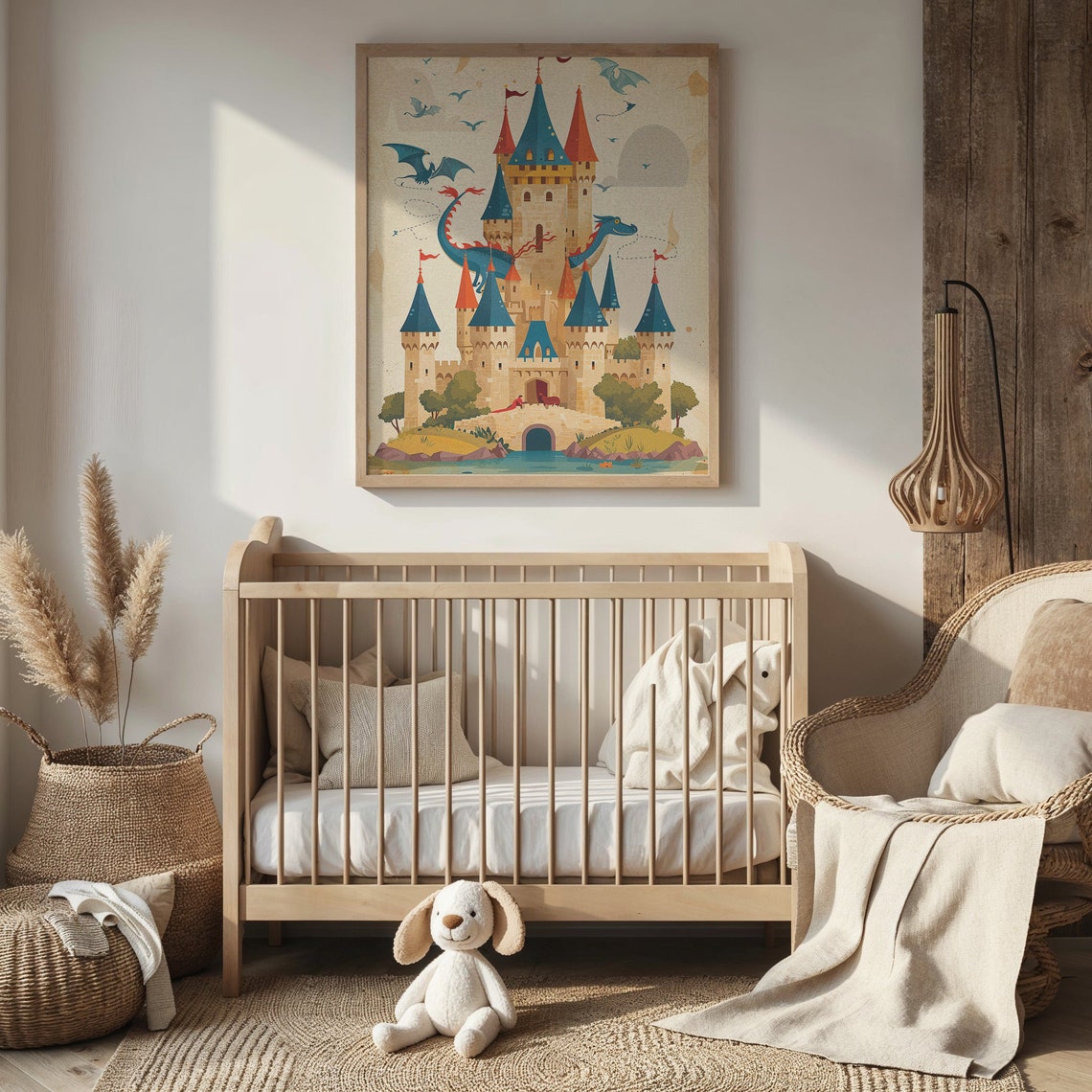 Fairytale Castle Friendly Blue Dragon Whimsical Storybook Kids Poster - Image 4