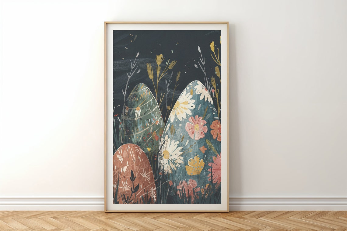 Floral Painted Easter Eggs Night Garden Dark Botanical Poster - Image 6
