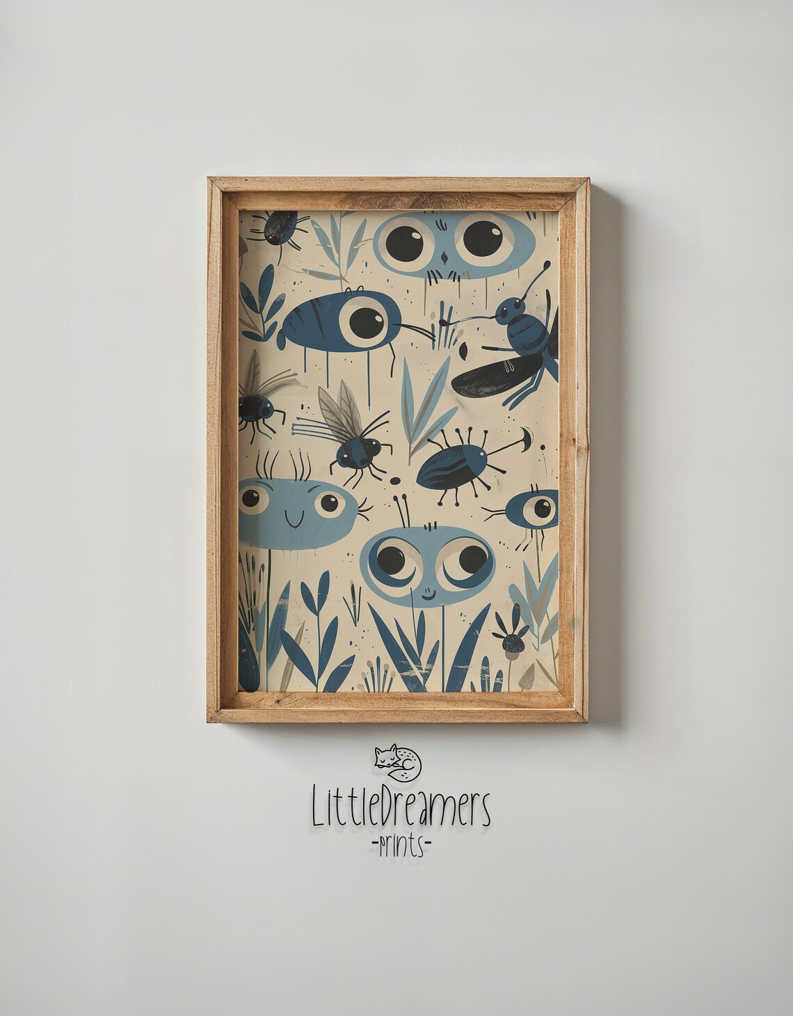 Cute Blue Cartoon Bugs With Big Eyes Garden Insects Kids Art Print - Image 5
