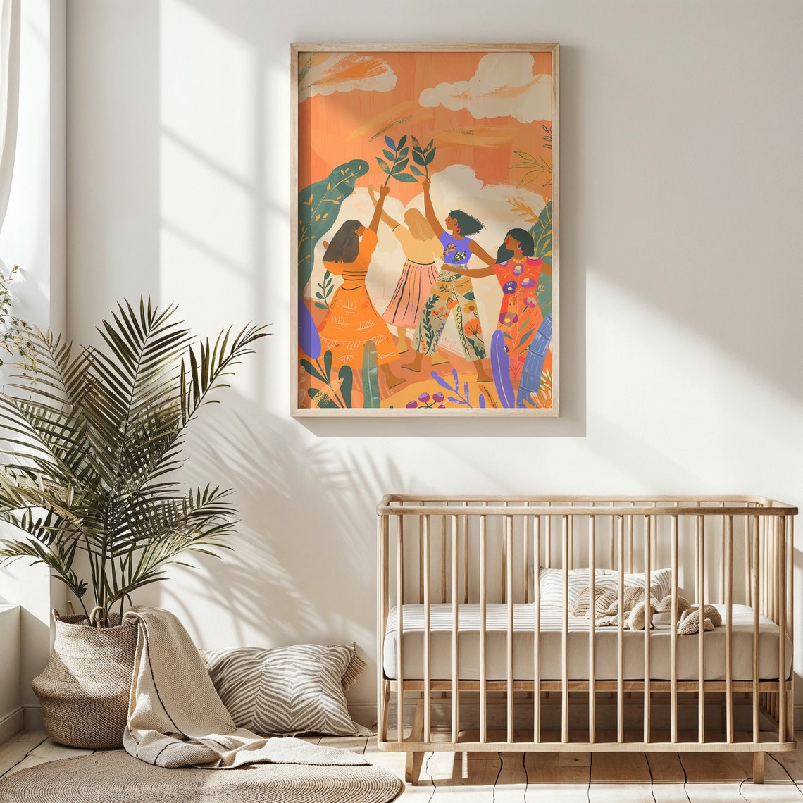 Diverse Women Holding Branches Aloft Orange Sky Friendship Poster - Image 6