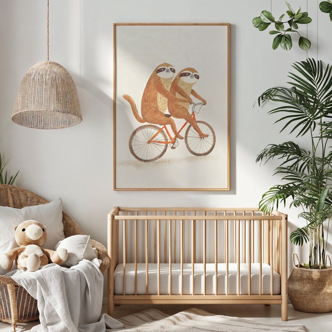 Two Sloths Riding Tandem Bicycle Watercolor Nursery Kids Room Poster - Image 4
