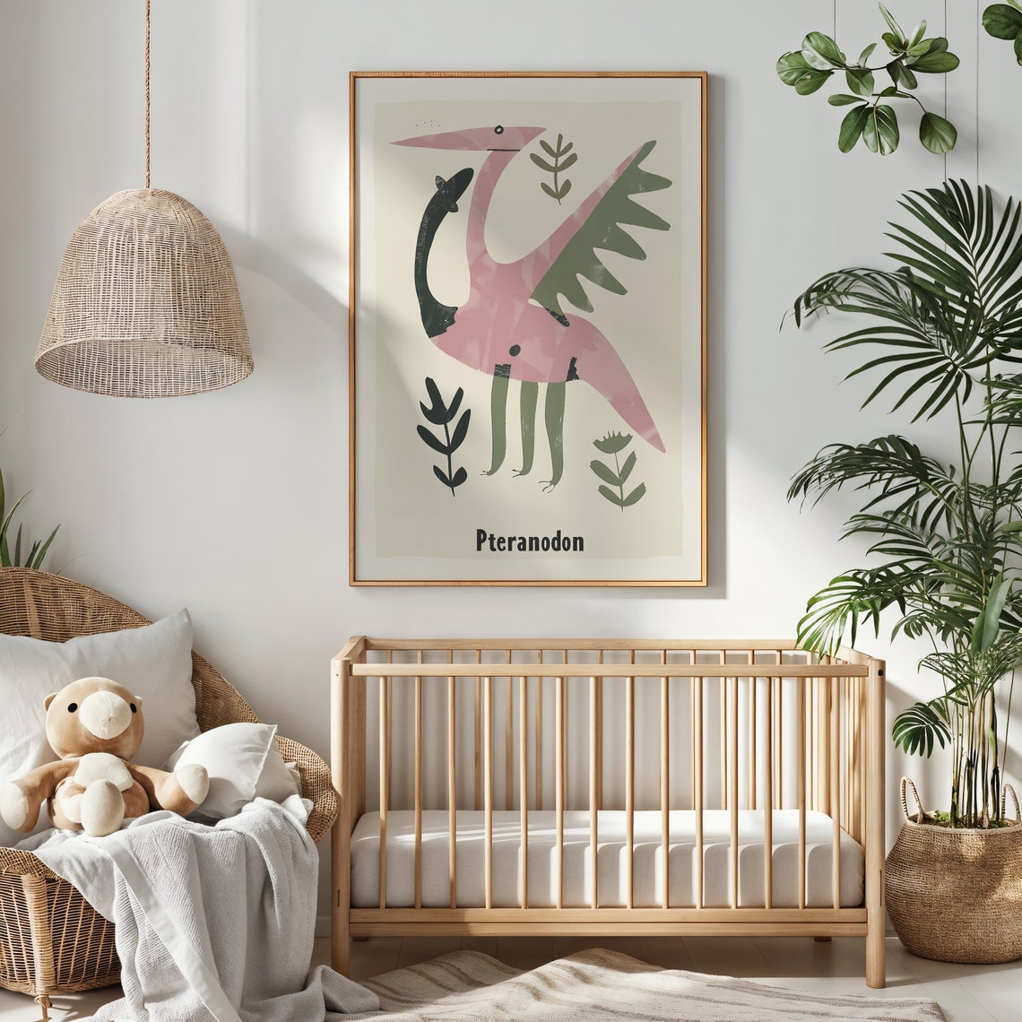 Pteranodon Flying Reptile Pink Green Educational Nursery Poster - Image 3