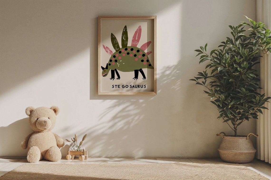 Stegosaurus Spotted Green Pink Dinosaur Educational Nursery Poster - Image 6