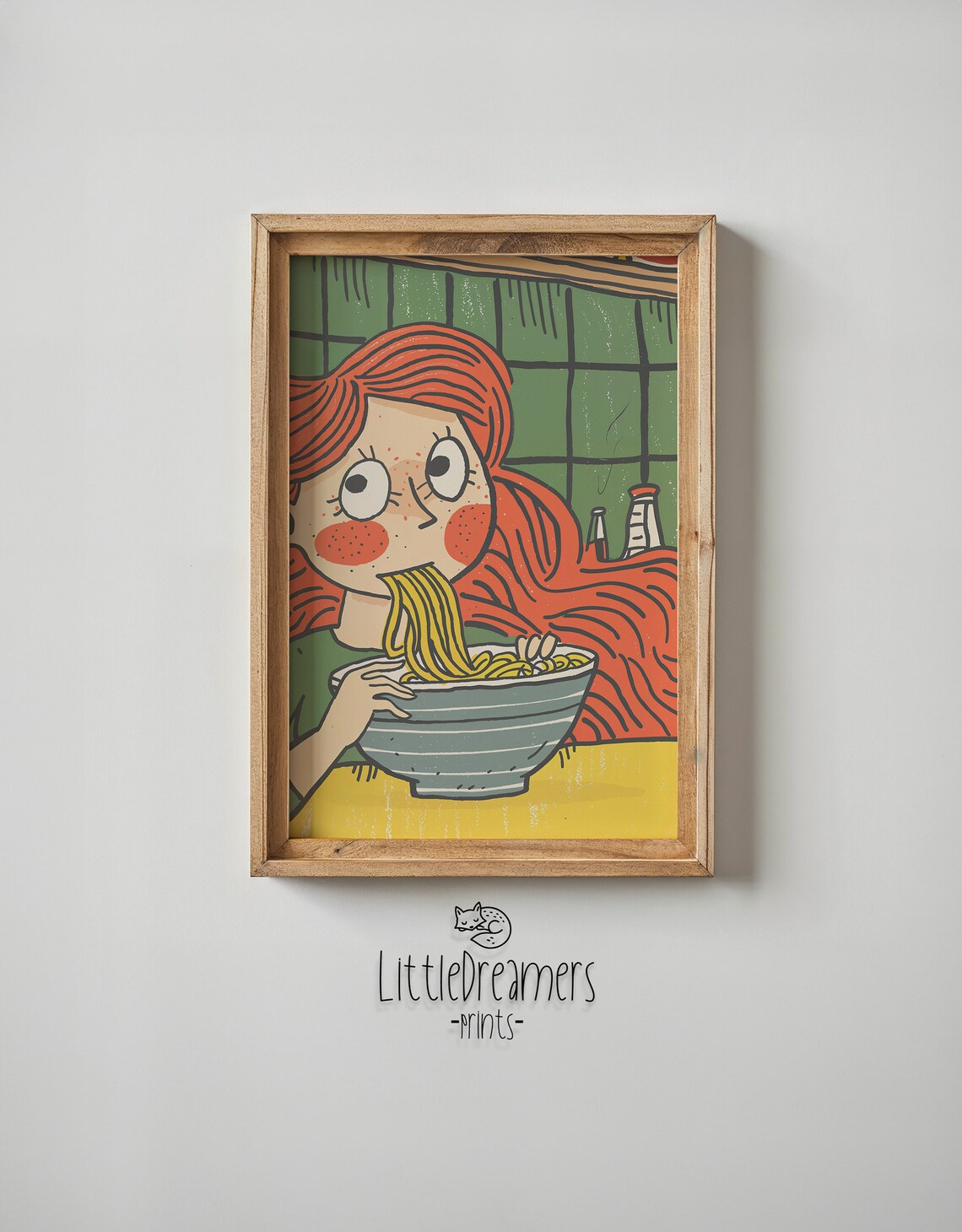 Red Hair Girl Eating Noodles Ramen Cartoon Kitchen Wall Art Poster - Image 6