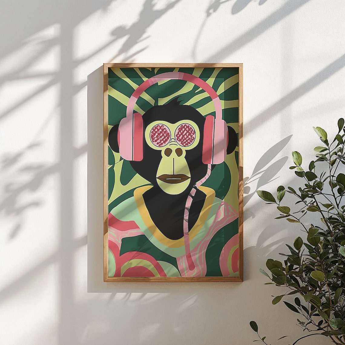 Cool Monkey Wearing Pink Headphones Psychedelic Jungle Music Art Print - Image 5
