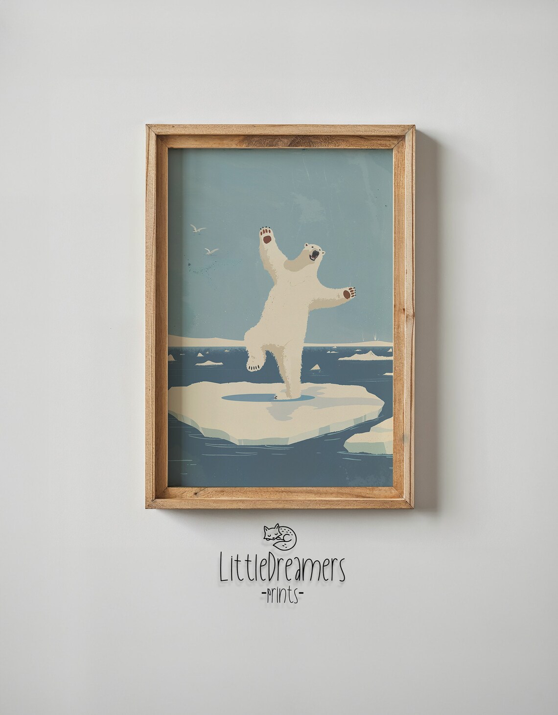 Polar Bear Standing Ice Floe Arctic Ocean Blue Retro Nursery Poster - Image 6