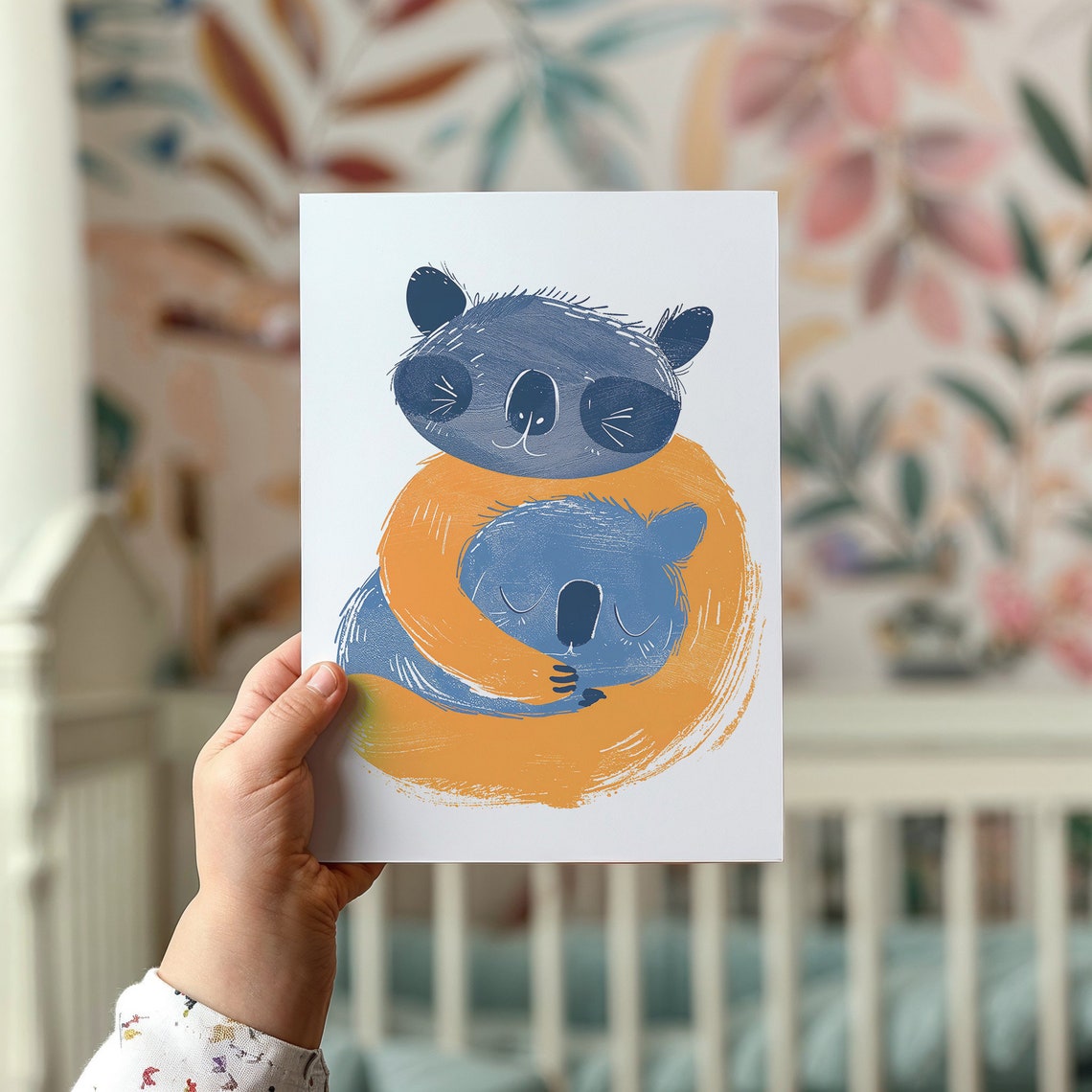 Hugging Koala Pair Navy Orange Sweet Baby Animals Nursery Wall Poster - Image 2