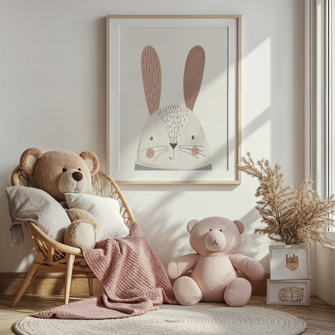 Minimalist Bunny Face Nursery Poster Blush Neutral Kids Bedroom Print - Image 4