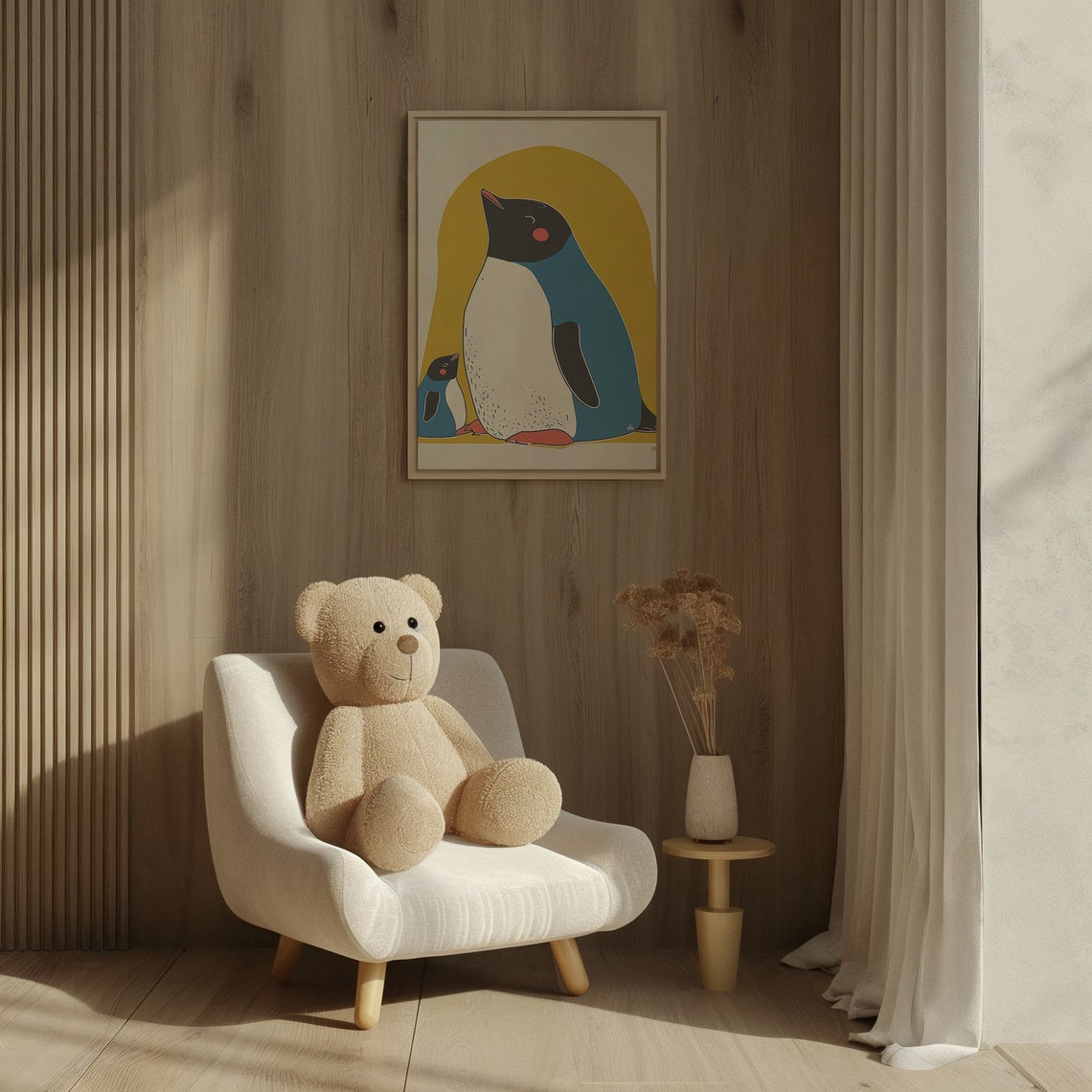 Penguin Parent And Chick Looking Up Mustard Arch Kids Poster - Image 4