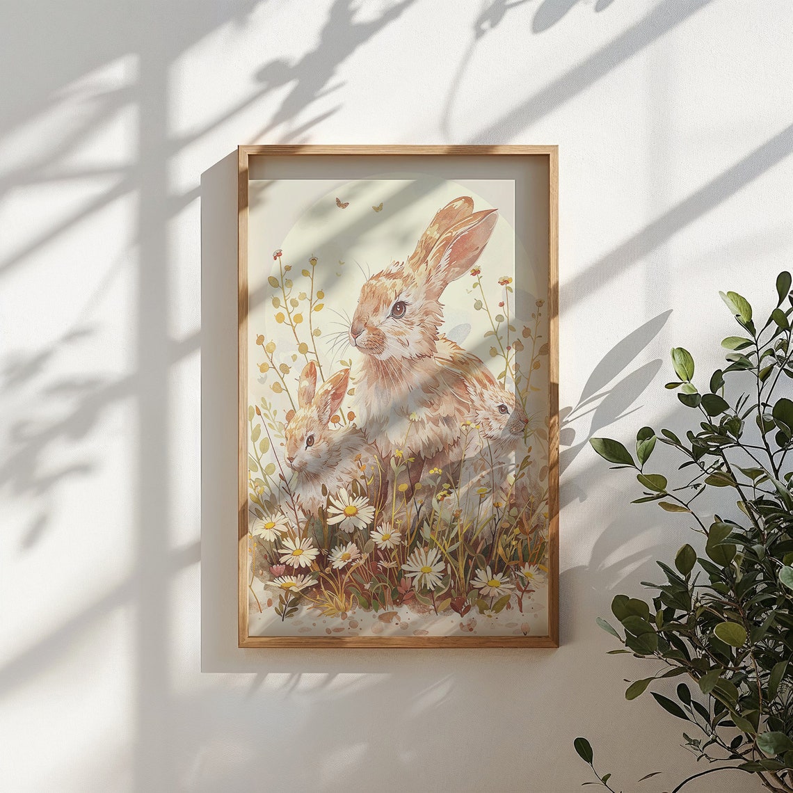 Spring Bunny Watercolor Rabbit With Daisies Floral Easter Art Print - Image 5