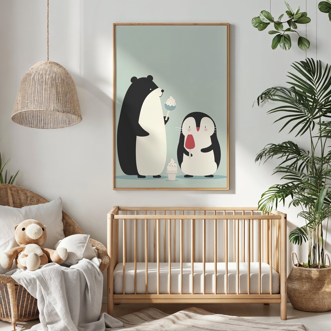 Black Bear Penguin Ice Cream Treats Mint Background Kids Art Poster - Image 3