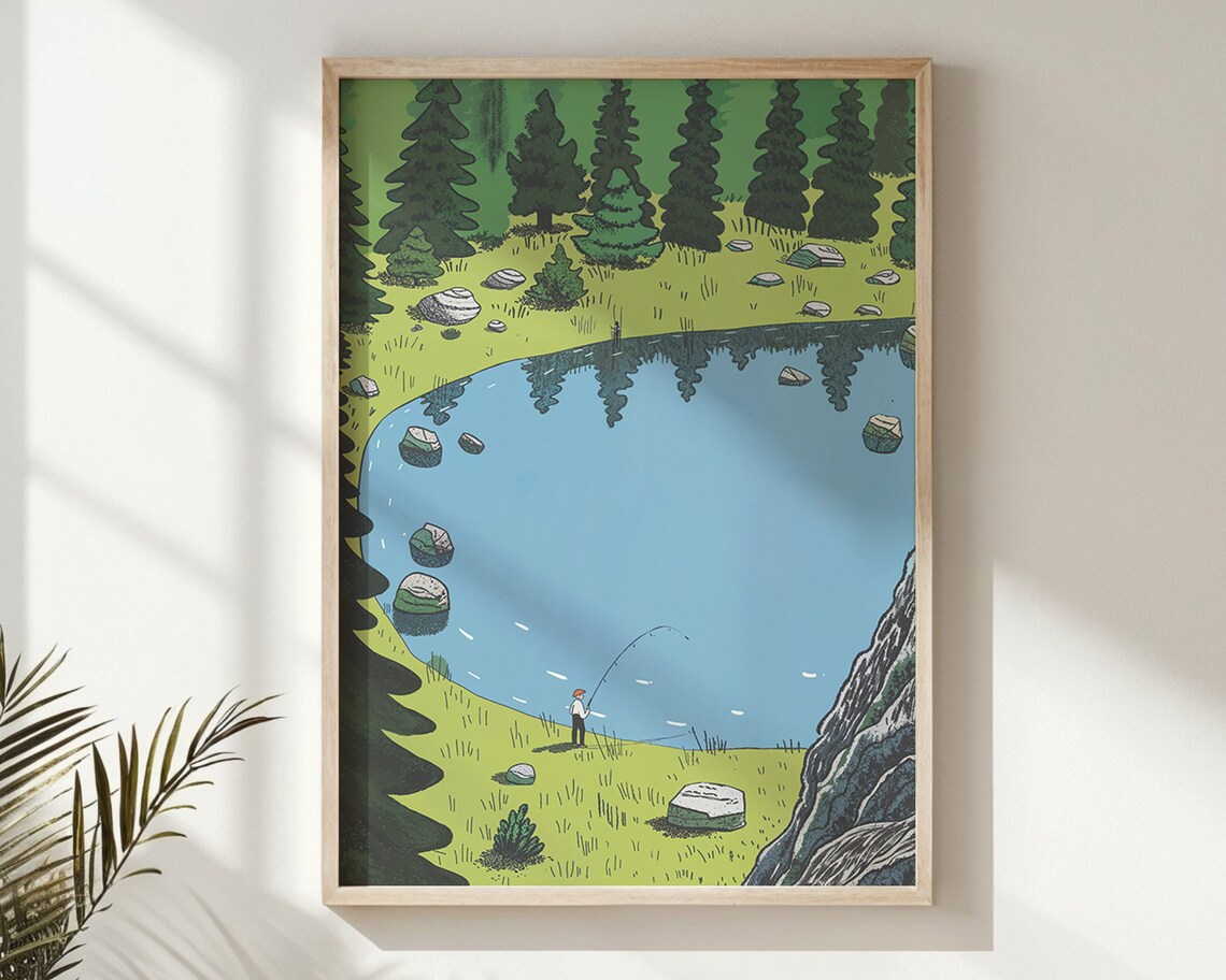 Fishing Adventure Art Lake Scene Nursery Wall Art Kids Fishing Poster Nature Landscape Print Outdoor Decor Gift - Image 6