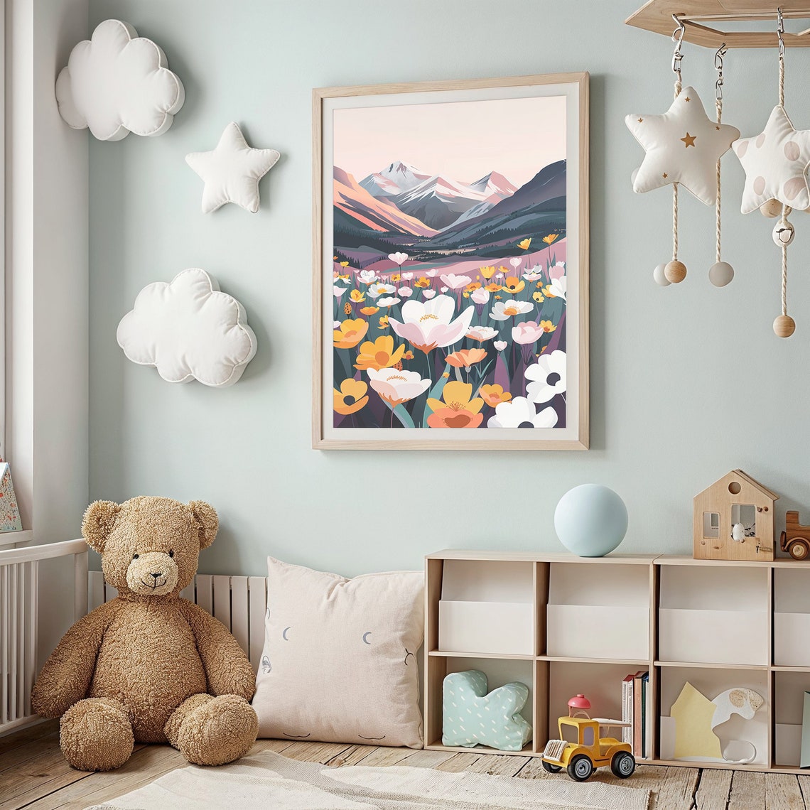 Alpine Wildflower Valley Pink Dawn Mountain Landscape Wall Poster - Image 2